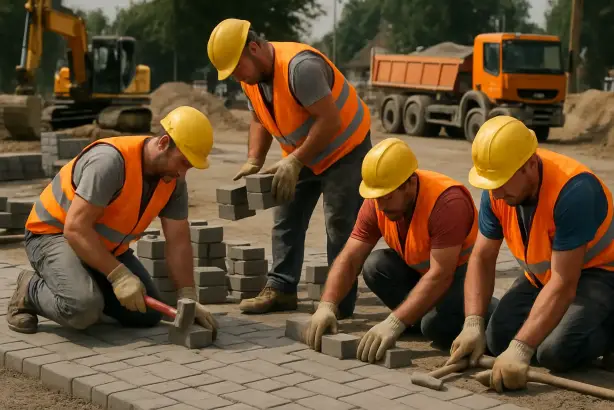 Leiharbeiter aus Polen im Baugewerbe auf Baustelle