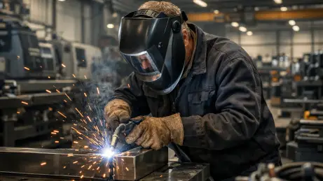 Schweißer bei einem professionell vorbereiteten Entsendungseinsatz