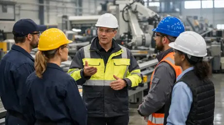 Externe Fachkräfte arbeiten gemeinsam mit einem internen Team in einer Produktionshalle