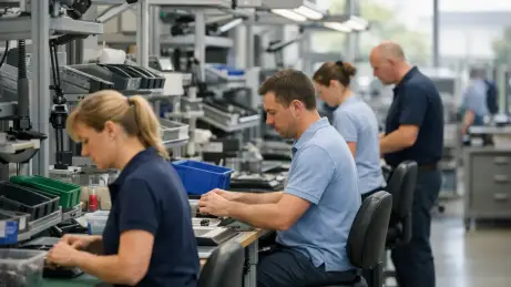 Team bei wiederkehrenden operativen Abläufen in strukturierter Arbeitsumgebung