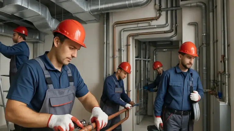 HKLS-Subunternehmer aus Polen bei Montage in der Gebäudetechnik