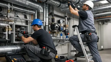 HKLS- und GWH-Monteure bei einem professionell vorbereiteten Einsatz