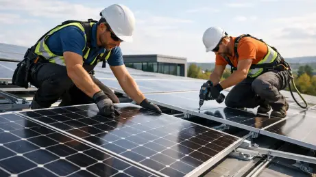 Polnische Solartechniker bei einem vorbereiteten Einsatz in der Photovoltaik