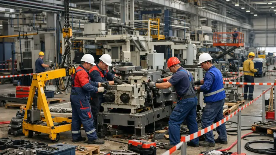 Externe Industriemonteure aus Polen und Osteuropa bei Anlagenumbau und Revision in einer Industriehalle