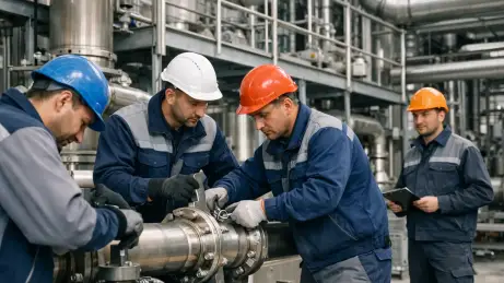 Industriepersonal aus Osteuropa bei Montagearbeiten in einer Industrieanlage
