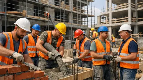 Bauarbeiter aus Polen und Osteuropa auf einer Baustelle in Deutschland