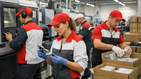 Produktionspersonal aus Polen an einer Fertigungslinie
