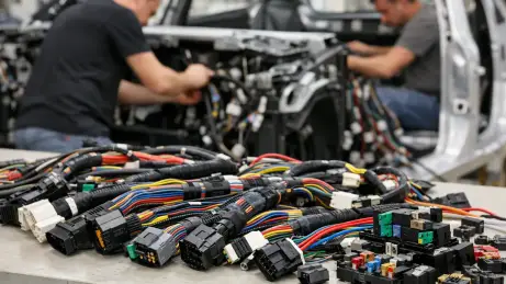 Fachkräfte bei der Kabelbaumfertigung für Fahrzeug-Innenraum und elektrische Baugruppen
