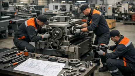 Wartung im Maschinenbau Maschinenschlosser aus Polen bei Wartung und Reparatur einer Produktionsmaschine