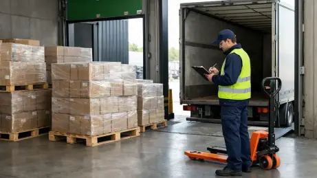 Mitarbeiter prüft angelieferte Ware am Wareneingang eines Industriebetriebs