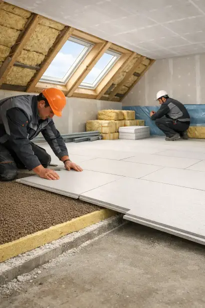 Dachgeschossausbau mit Schwerpunkt auf Trockenestrich und Bodenarbeiten