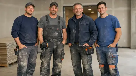 Trockenbaukolonne aus Polen im fertig ausgebauten Gewerbeobjekt