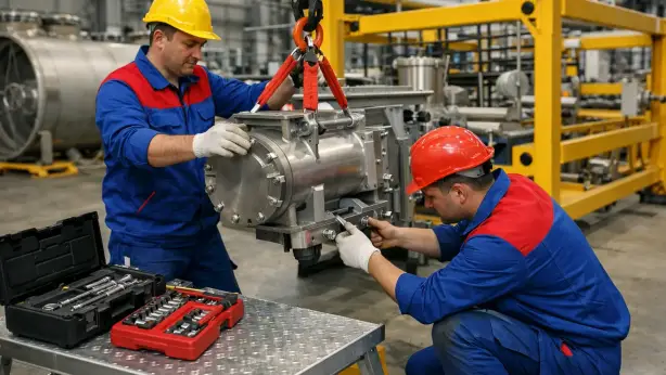 Rumänische Monteure bei der Industriemontage an einer Anlage