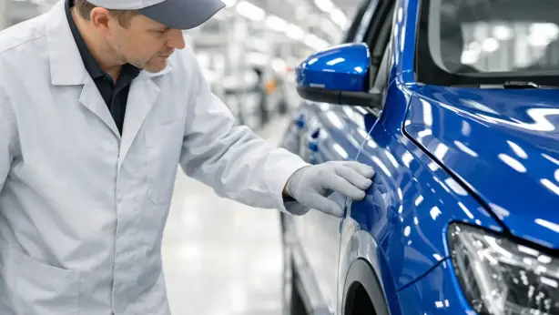Mitarbeiter bei der Endmontage in einem Automobilwerk