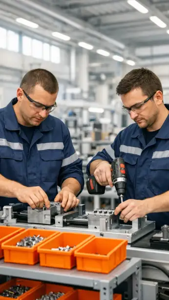 Slowakische Montagekräfte bei der Arbeit an einer Fertigungslinie