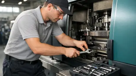 Tschechischer Industriemechaniker an der Anlage Tschechischer Industriemechaniker bei der Instandsetzung einer Produktionsanlage